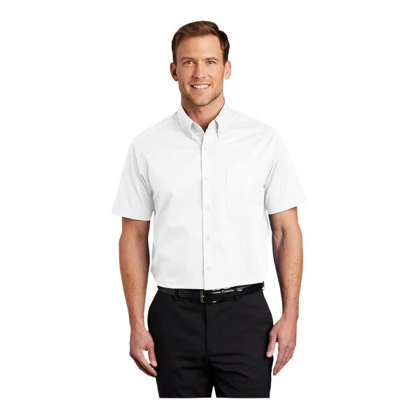 Port Authority S508 Unisex Customizable White / Light Stone Short Sleeve Wrinkle-Resistant Easy-Care Dress Shirt - Extra Large