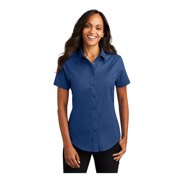Port Authority L508 Women's Customizable Royal / Classic Navy Short Sleeve Wrinkle-Resistant Easy-Care Dress Shirt - 2X