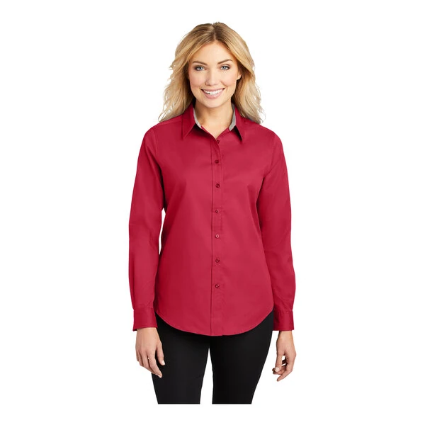 Port Authority L608 Women's Customizable Red / Light Stone Long Sleeve Wrinkle-Resistant Easy-Care Dress Shirt - 2X