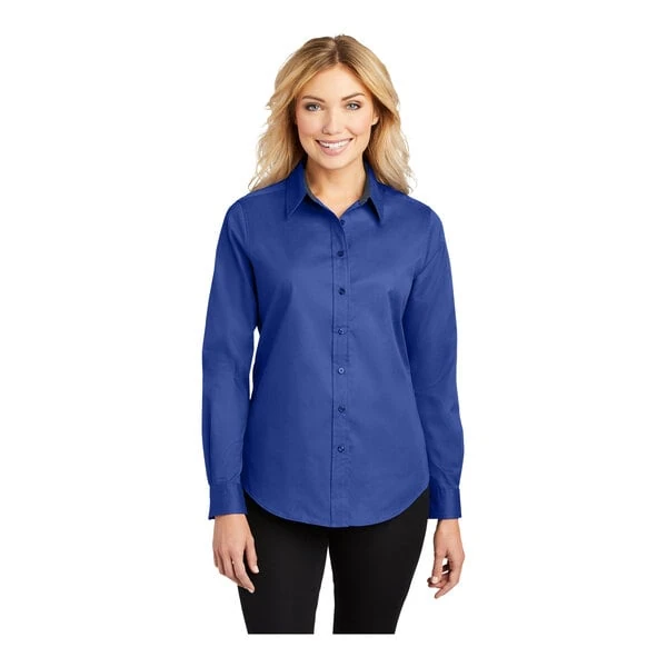 Port Authority L608 Women's Customizable Royal / Classic Navy Long Sleeve Wrinkle-Resistant Easy-Care Dress Shirt - 2X