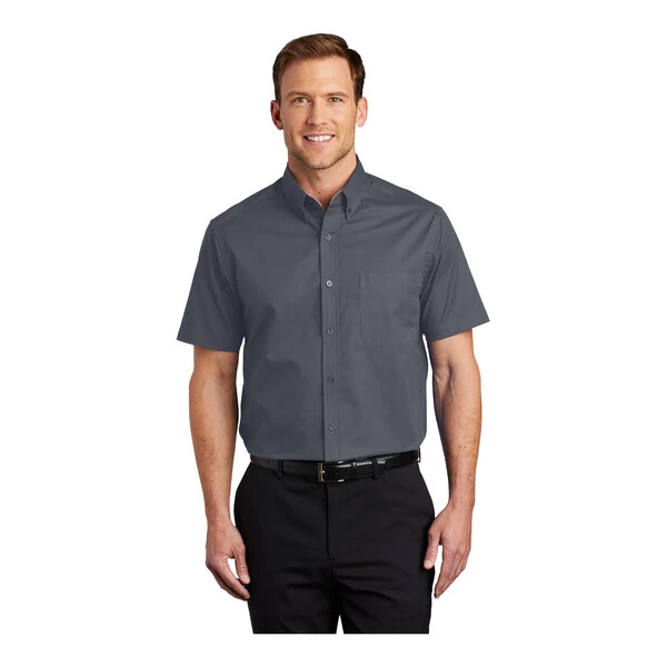 Port Authority S508 Unisex Customizable Steel Gray / Light Stone Short Sleeve Wrinkle-Resistant Easy-Care Dress Shirt - 2X