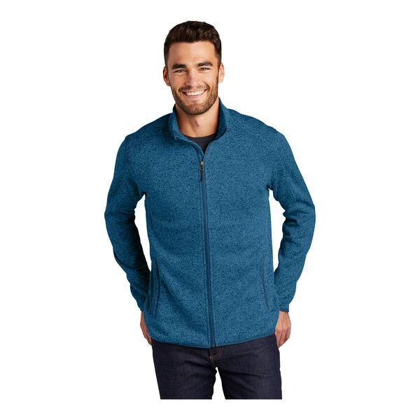 Port Authority F232 Unisex Customizable Medium Blue Heather Fleece Sweater Jacket - 4X