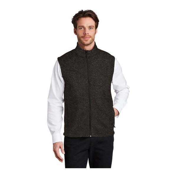 Port Authority F236 Unisex Customizable Black Heather Fleece Sweater Vest - Large