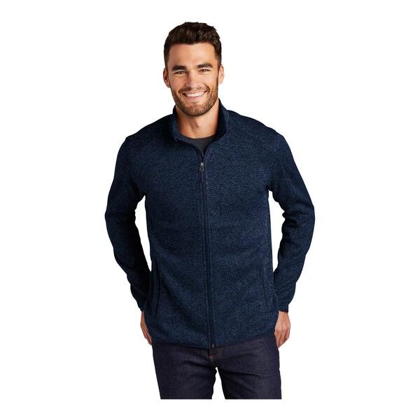 Port Authority F232 Unisex Customizable River Blue Navy Heather Fleece Sweater Jacket - Extra Small