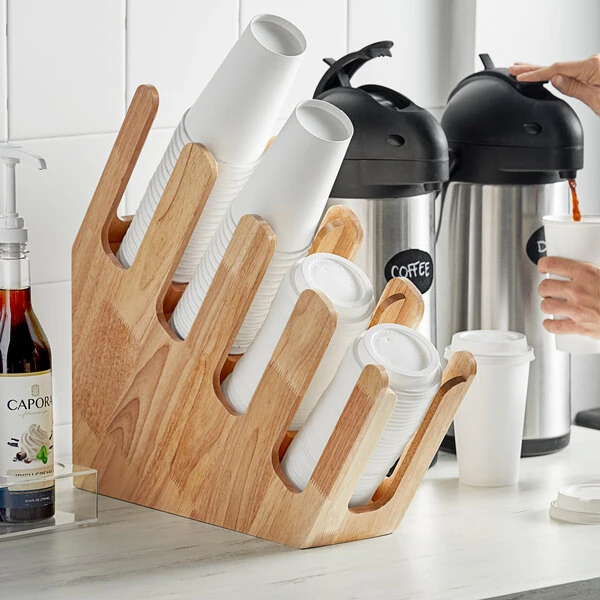Acopa Wood 4-Section Slanted Cup and Lid Organizer