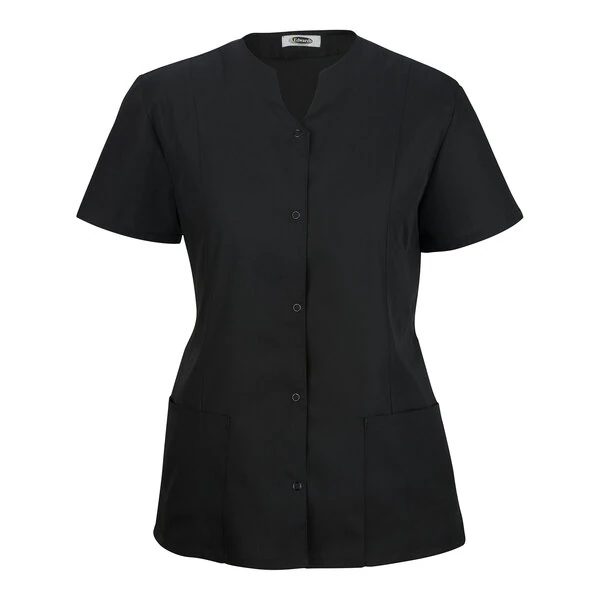 Edwards 7889 Women's Customizable Black Essential Snap-Front Housekeeping Tunic - Poly / Cotton Blend - Medium