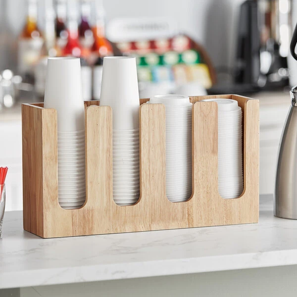 Acopa Wood 4-Section Horizontal Cup and Lid Organizer
