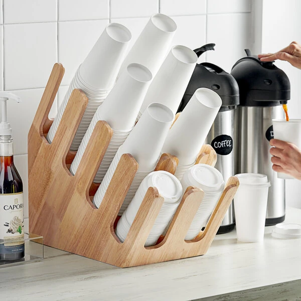 Acopa Wood 8-Section Slanted Cup and Lid Organizer