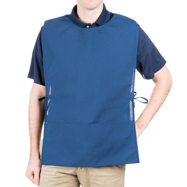 Intedge Navy Blue Adjustable Poly-Cotton Cobbler Apron with 2 Pockets - 29" x 17.5"