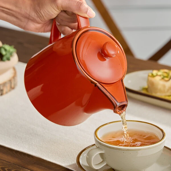 Acopa Keystone 32 oz. Sedona Orange Porcelain Teapot