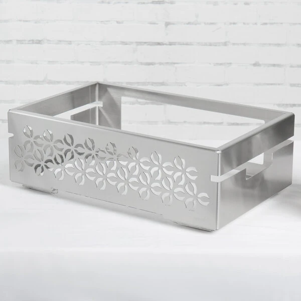 Rosseto SM259 Multi-Chef Iris 21 1/2" x 13 1/2" x 7 1/4" Stamped Brushed Stainless Steel Chafer Alternative Warmer Base
