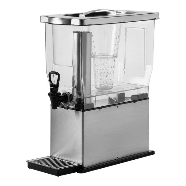 Service Ideas Essential 3 Gallon Rectangular Brushed Stainless Steel and Tritan™ Plastic Cold Beverage Dispenser with Infuser Tube CBDT3SS