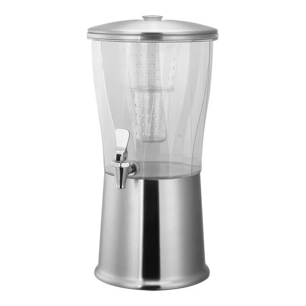 Service Ideas Elite 3 Gallon Round Brushed Stainless Steel and Tritan™ Plastic Cold Beverage Dispenser with Infuser Tube CBDRT3BSSS