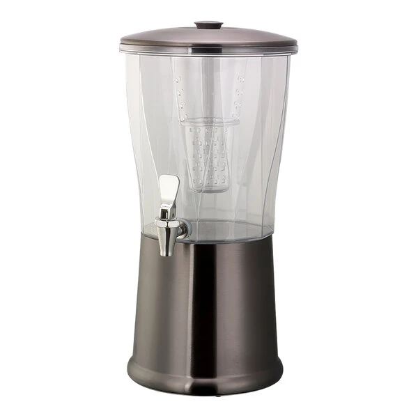 Service Ideas Elite 3 Gallon Round Dark Tungsten Stainless Steel and Tritan™ Plastic Cold Beverage Dispenser with Infuser Tube CBDRT3DTSS
