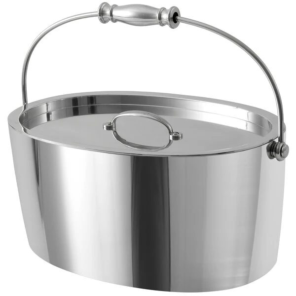 Crafthouse by Zwiesel Fortessa Signature 12" x 8" x 5 1/4" Stainless Steel Oval Ice Bucket with Lid and Handle CRFTHS.5.3013 - 4/Case