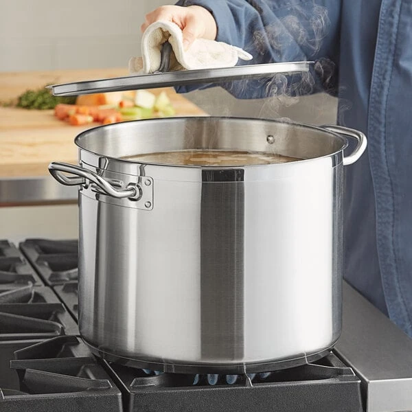 Vigor SS1 Series 24 Qt. Heavy-Duty Stainless Steel Aluminum-Clad Stock Pot with Cover