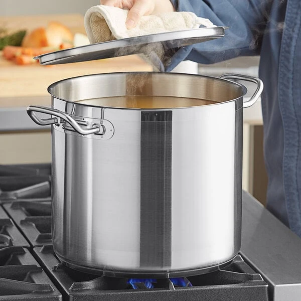 Vigor SS1 Series 16 Qt. Heavy-Duty Stainless Steel Aluminum-Clad Stock Pot with Cover