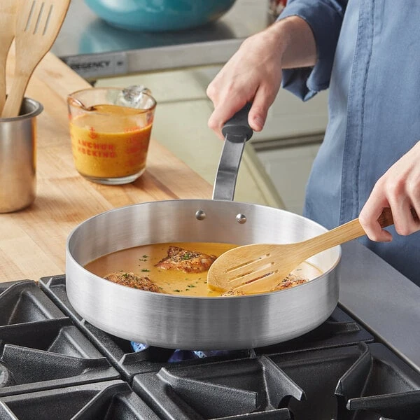 Vollrath Wear-Ever 5 Qt. Straight-Sided Aluminum Saute Pan with Black Silicone Handle 672150