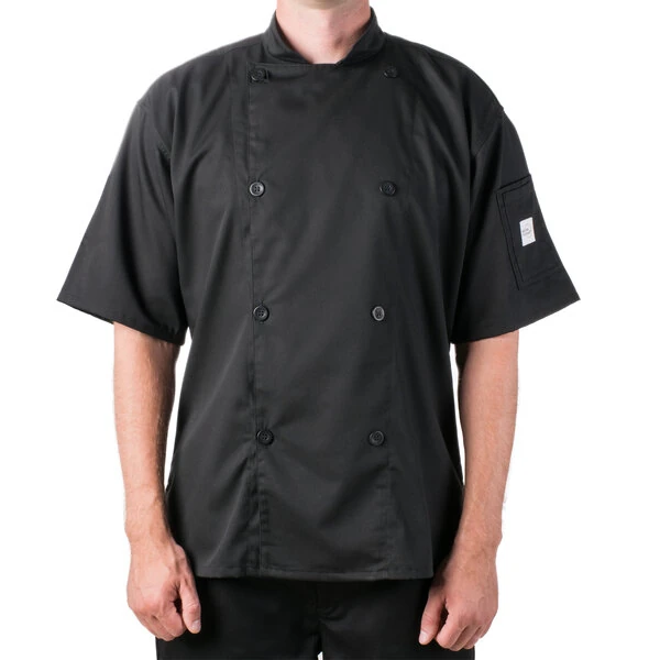 Mercer Culinary Genesis® Unisex Lightweight Black Short Sleeve Chef Jacket M61012BK - M