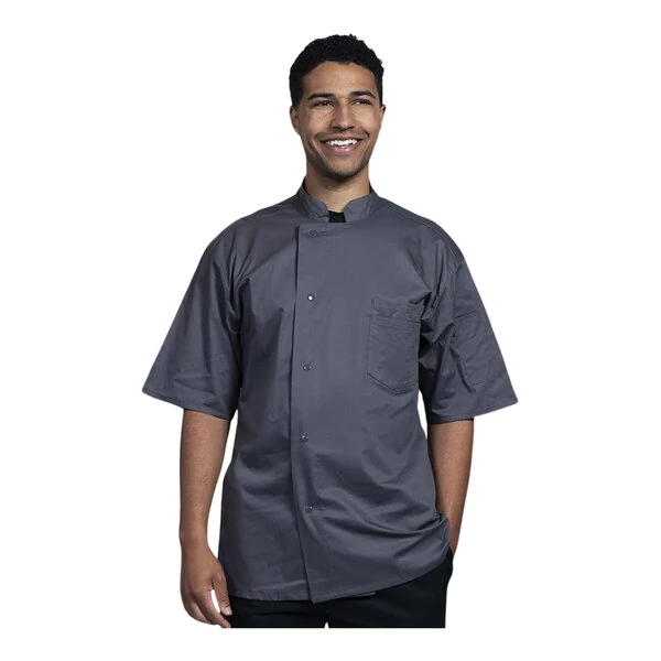 Uncommon Chef Venice Unisex Customizable Slate Short Sleeve Chef Coat with Slate Mesh Back 0717 - M