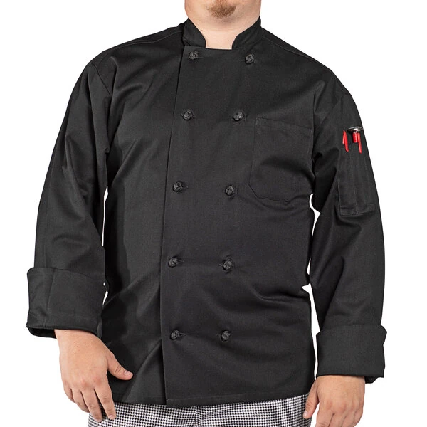 Uncommon Chef Classic Knot 0403 Unisex Black Customizable Long Sleeve Chef Coat - 4XL