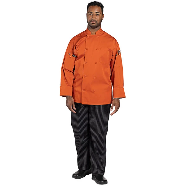 Uncommon Chef Pulse Unisex Lightweight Orange Customizable Long Sleeve Chef Coat 0706 - S
