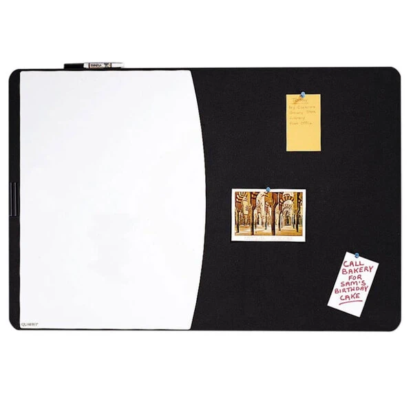 Quartet 06545BK 35" x 23 1/2" Two Panel Board with White Write-On Dry Erase Board, Black Foam Board, and Black Frame