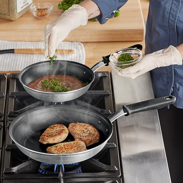 Vollrath Wear-Ever 2-Piece Aluminum Non-Stick Fry Pan Set with CeramiGuard II Coating and Black Silicone Handles - 8" and 10" Frying Pans