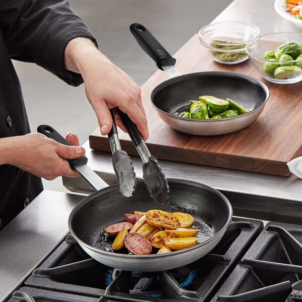Vollrath Wear-Ever 2-Piece Aluminum Non-Stick Fry Pan Set with Rivetless Interior, CeramiGuard II Coating, and Black Silicone Handles - 8" and 10" Frying Pans