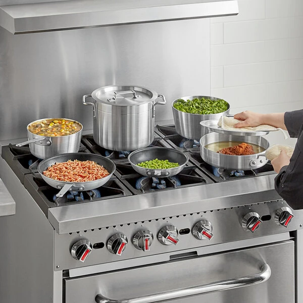 Choice 8-Piece Aluminum Cookware Set with 2.75 Qt. and 3.75 Qt. Sauce Pans, 3 Qt. Saute Pan with Cover, 8 Qt. Stock Pot with Cover, and 8" and 10" Non-Stick Fry Pans