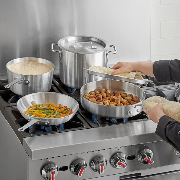 Choice 6-Piece Aluminum Cookware Set with 3.75 Qt. Sauce Pan, 5 Qt. Saute Pan with Cover, 8 Qt. Stock Pot with Cover, and 10" Fry Pan