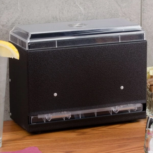 Vollrath 3835-06 Straw Boss Single Sided Bulk Unwrapped Straw Dispenser - Black
