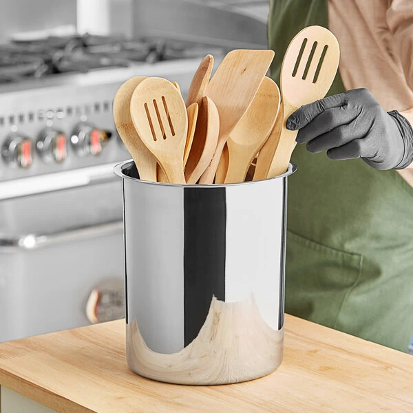 Choice Large 8 1/16" x 8 9/16" Stainless Steel Utensil and Straw Organizer