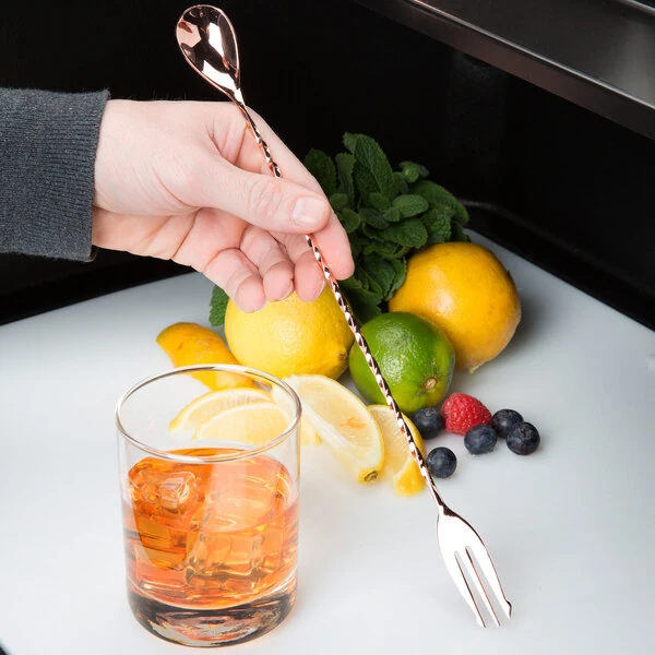Barfly® M37015CP 12 3/8" Copper Plated Bar Spoon with Fork End