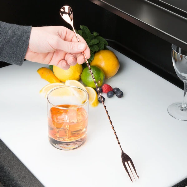 Barfly® M37016CP 15 3/4" Copper Plated Bar Spoon with Fork End