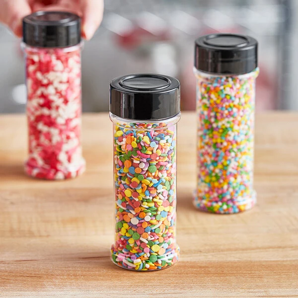 3.75 oz. Round Plastic Spice Container and 43/485 Smooth Black Lid with Foam Liner - 460/Case