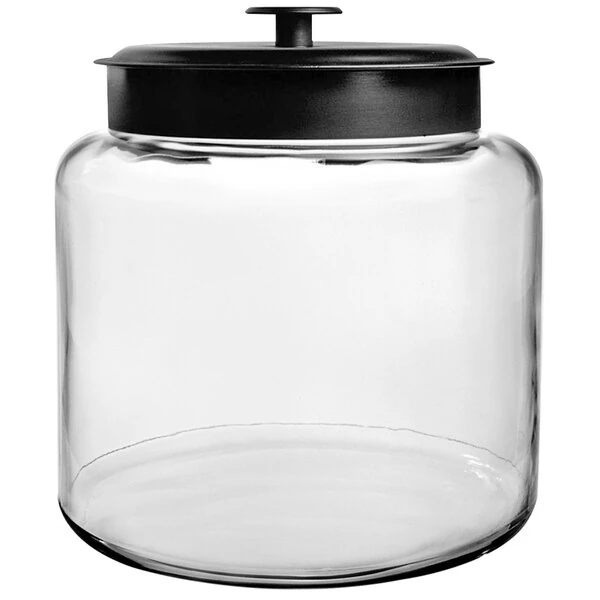 Anchor Hocking 96711AHG17 Montana 64 oz. Mini Jar with Black Aluminum Lid - 2/Case