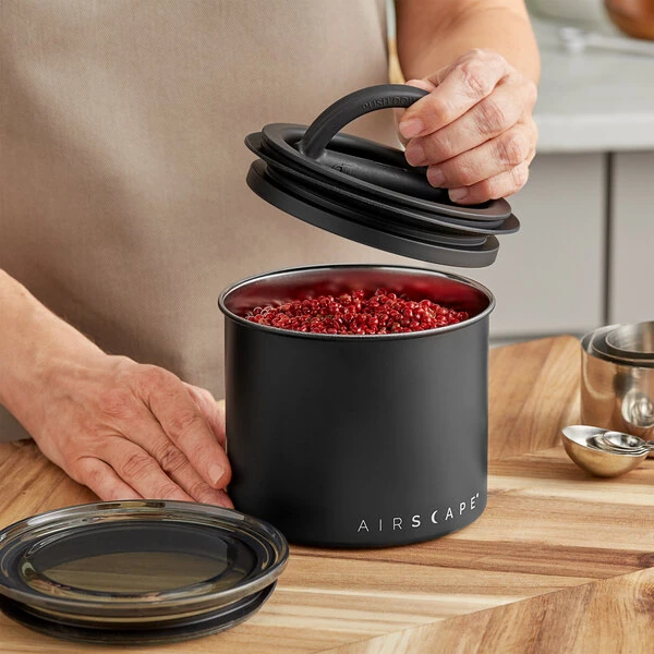 Planetary Design Airscape 10 oz. Matte Black Stainless Steel Round Airtight Food Storage Container AS1704