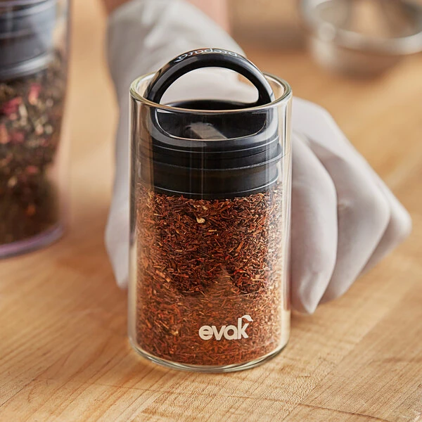 Prepara Evak Compact 0.188 Qt. Clear Glass Round Airtight Food Storage Container with Push Down Lid 3008