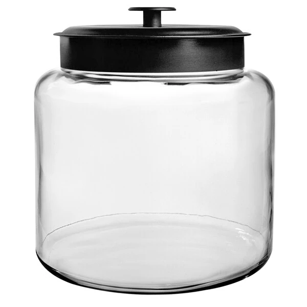 Anchor Hocking 96710AHG17 Montana 48 oz. Mini Jar with Black Aluminum Lid - 4/Case
