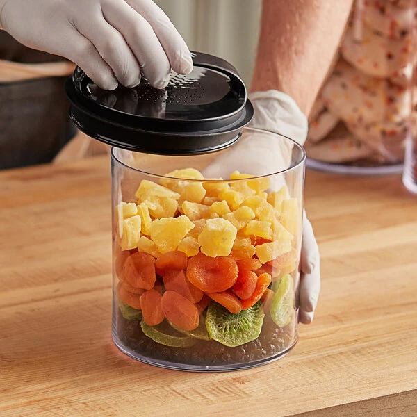 Prepara Evak Fresh Saver 1.8 Qt. Clear SAN Plastic Round Airtight Food Storage Container with Push Down Lid 3043-B
