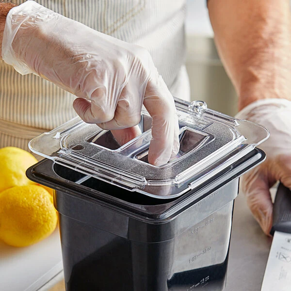 Vigor 1/6 Size Clear Polycarbonate Food Pan Lid with Handle - 6/Case