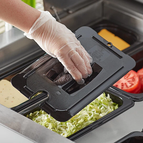Vigor 1/4 Size Black Polycarbonate Food Pan Lid with Notch and Handle