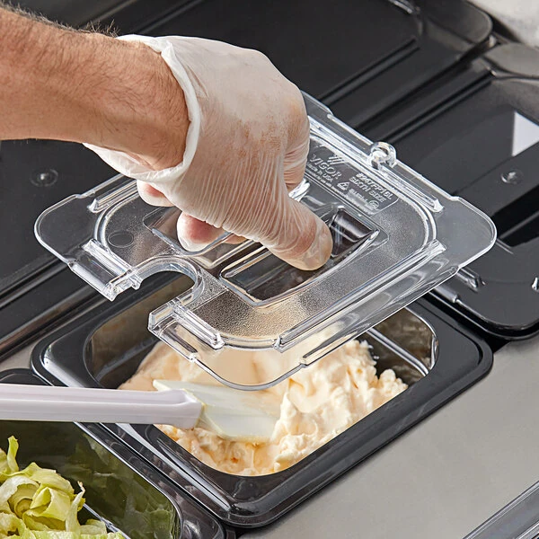 Vigor 1/6 Size Clear Polycarbonate Food Pan Lid with Notch and Handle - 6/Case