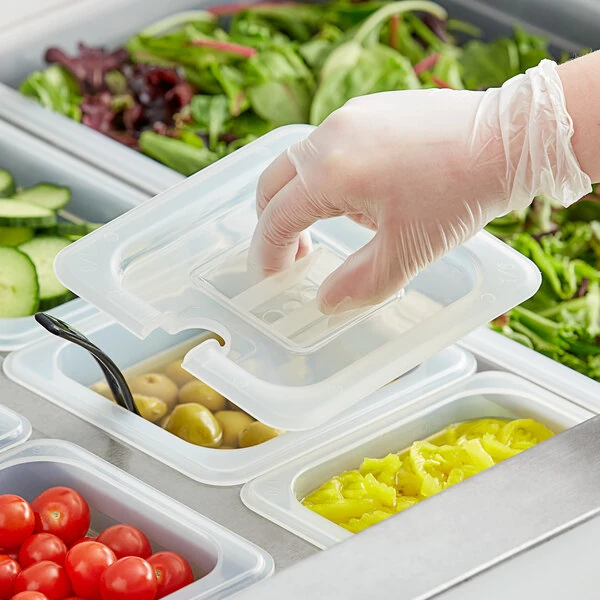 Vigor 1/6 Size Translucent Polypropylene Handled Lid with Notch