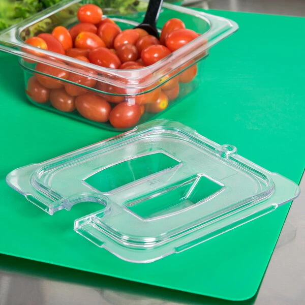 Carlisle 10311U07 StorPlus 1/6 Size Clear Universal Handled Lid with Spoon Notch