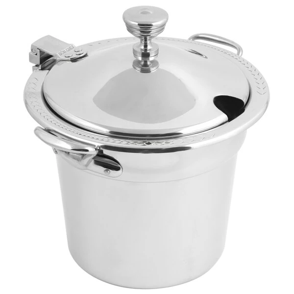 Bon Chef 5411WHCHRSS 7 Qt. Stainless Steel Laurel Deign Soup Tureen with Hinged Cover and Stainless Steel Handles