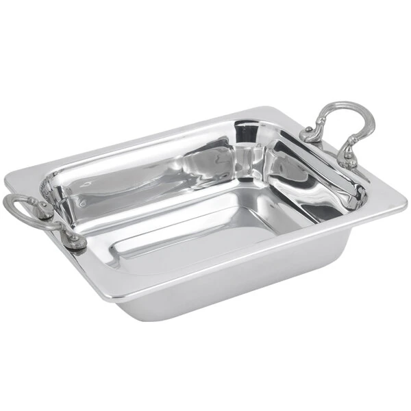 Bon Chef 5209HRSS 11" x 13" x 3" Stainless Steel 3 Qt. Half Size Rectangular Plain Design Food Pan with Round Stainless Steel Handles