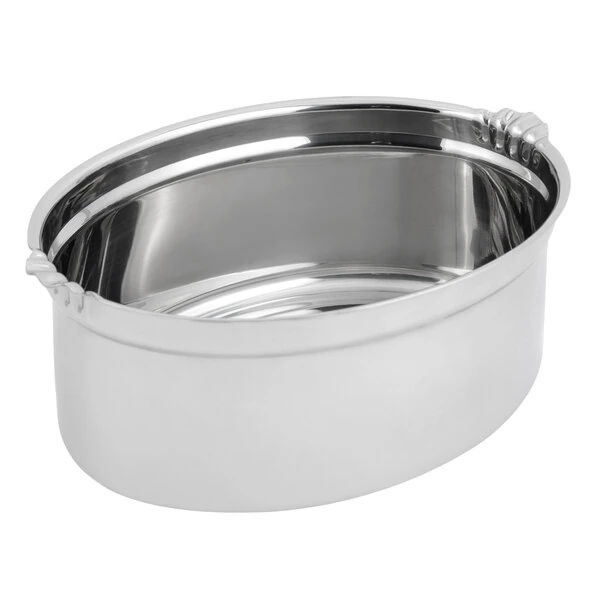 Bon Chef 2284 13 1/2" x 9 3/8" x 5" Stainless Steel 7 Qt. Shell Design Oval Food Pan with Handles