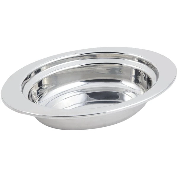 Bon Chef 5204 13" x 9" x 3" Stainless Steel 2 Qt. Full Size Oval Plain Design Food Pan